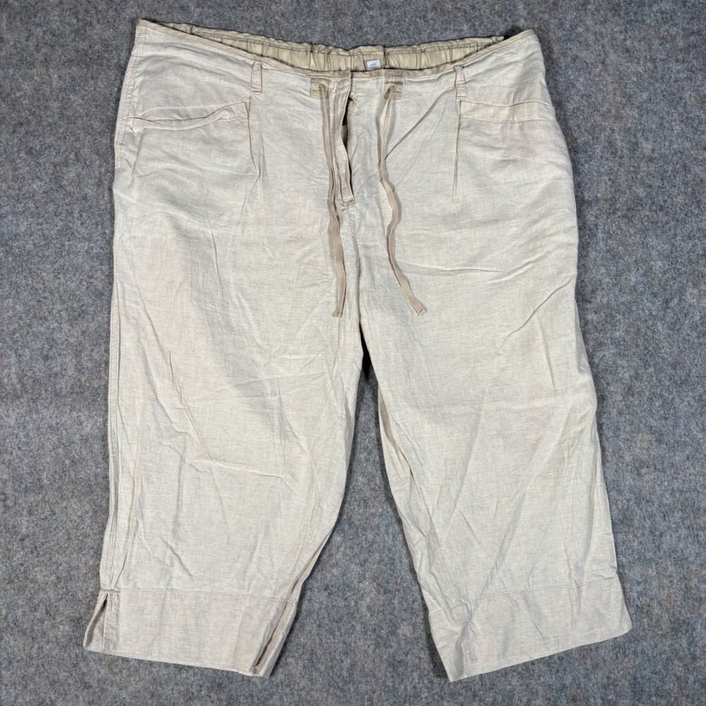 Avenue Capri‎ Pants Womens 18 Beige Linen Blend Drawstring Cropped Pockets Baggy